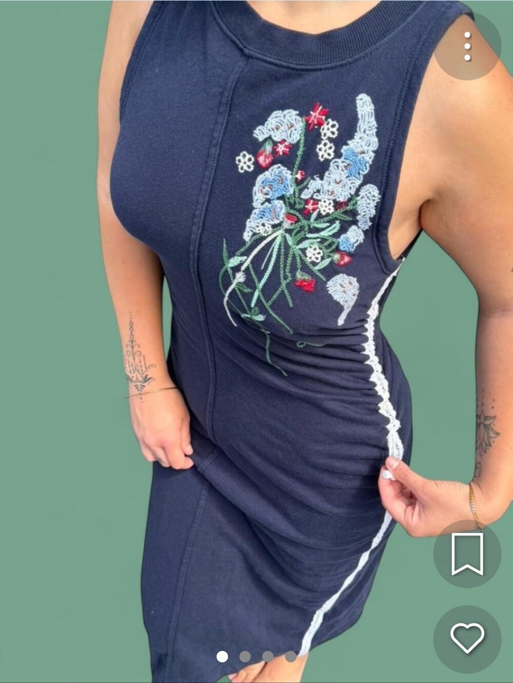Sleeveless Navy Maxi Dress with Floral Embroidery